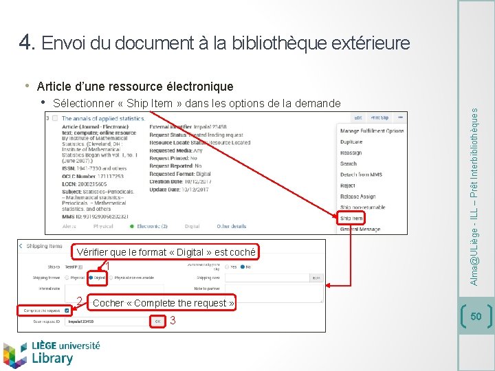 4. Envoi du document à la bibliothèque extérieure • Sélectionner « Ship Item »