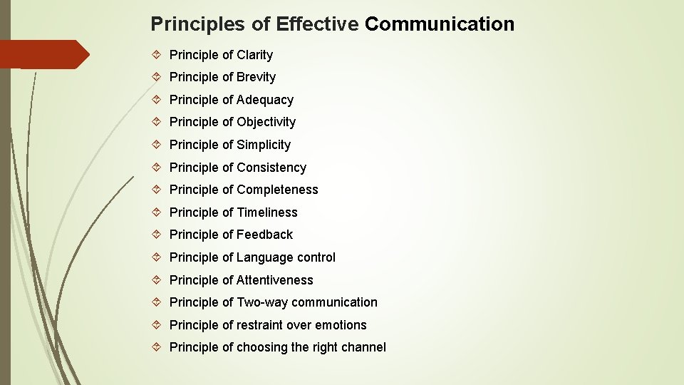 Principles of Effective Communication Principle of Clarity Principle of Brevity Principle of Adequacy Principle Principles of Effective Communication Principle of Clarity Principle of Brevity Principle of Adequacy Principle