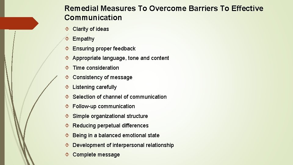 Remedial Measures To Overcome Barriers To Effective Communication Clarity of ideas Empathy Ensuring proper Remedial Measures To Overcome Barriers To Effective Communication Clarity of ideas Empathy Ensuring proper