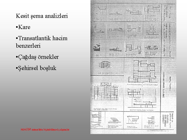 Kesit şema analizleri • Kare • Transatlantik hacim benzerleri • Çağdaş örnekler • Şehirsel