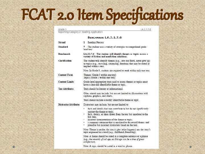 FCAT 2. 0 Item Specifications 
