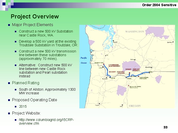 Order 2004 Sensitive Project Overview n n Major Project Elements n Construct a new