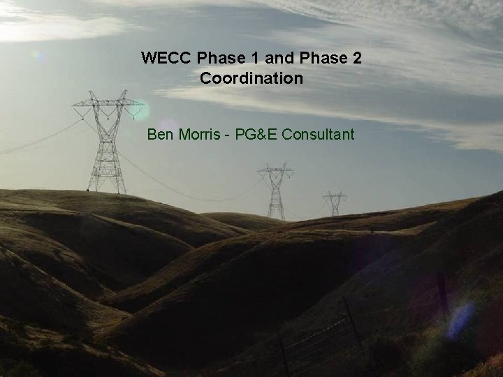 WECC Phase 1 and Phase 2 Coordination Ben Morris - PG&E Consultant Order 2004