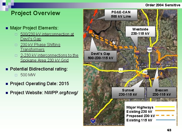 Order 2004 Sensitive Project Overview n PG&E-CAN 500 k. V Line Major Project Elements: