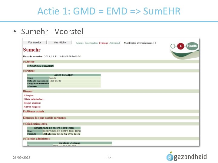 Actie 1: GMD = EMD => Sum. EHR • Sumehr - Voorstel 26/09/2017 -