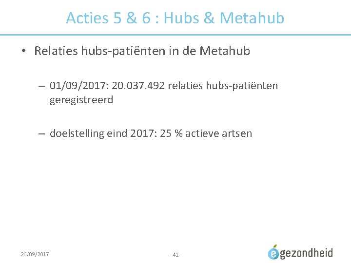 Acties 5 & 6 : Hubs & Metahub • Relaties hubs-patiënten in de Metahub