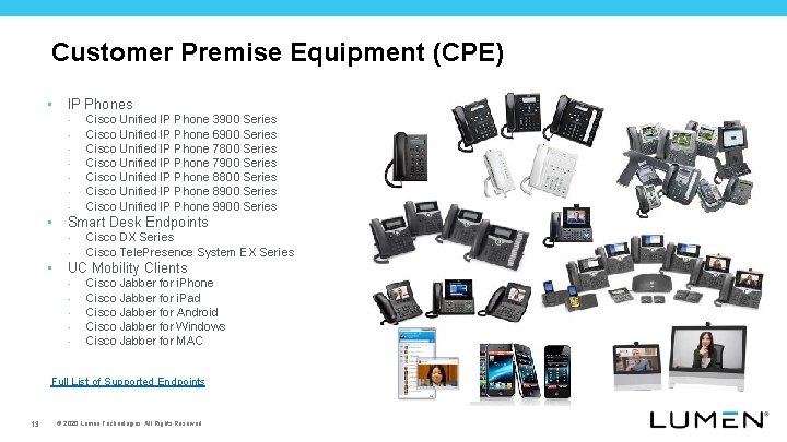 Customer Premise Equipment (CPE) • IP Phones • • Smart Desk Endpoints • •