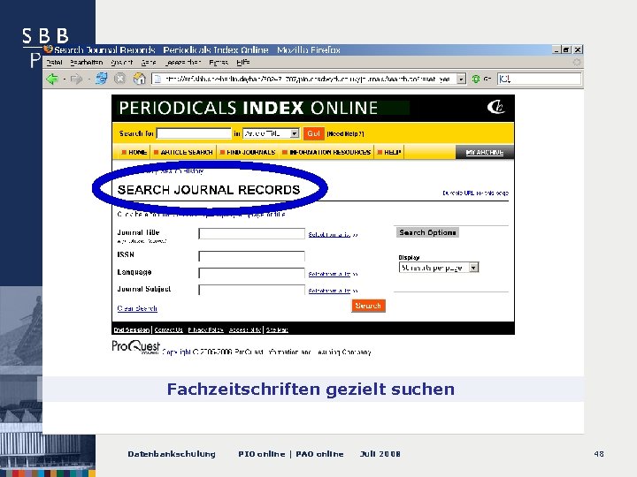 -- Search Journals Records Fachzeitschriften gezielt suchen Datenbankschulung PIO online | PAO online Juli