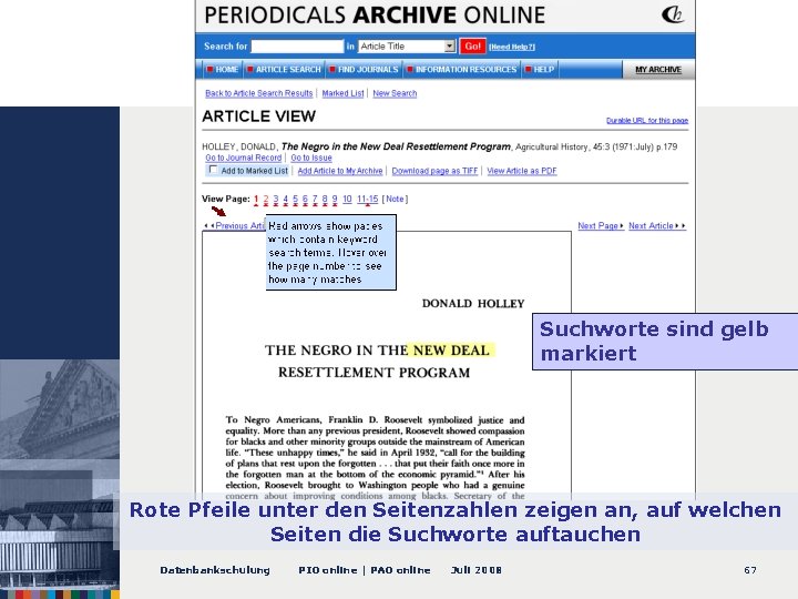 Suchworte sind gelb markiert Rote Pfeile unter den Seitenzahlen zeigen an, auf welchen Seiten