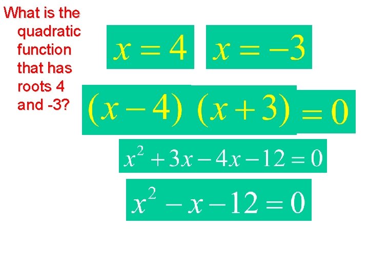 What is the quadratic function that has roots 4 and -3? 