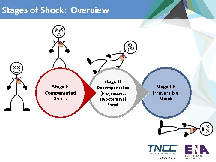 Stages of Shock: Overview Stage I: Compensated Shock Stage II: Decompensated (Progressive, Hypotensive) Shock
