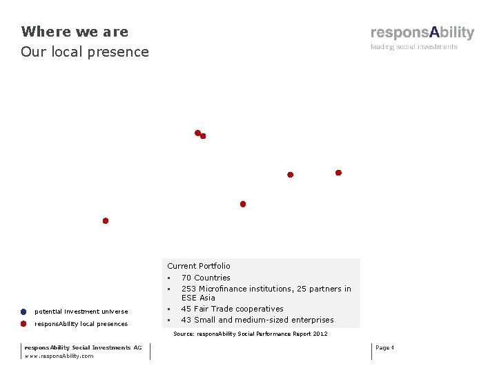 Where we are Our local presence potential investment universe respons. Ability local presences Current