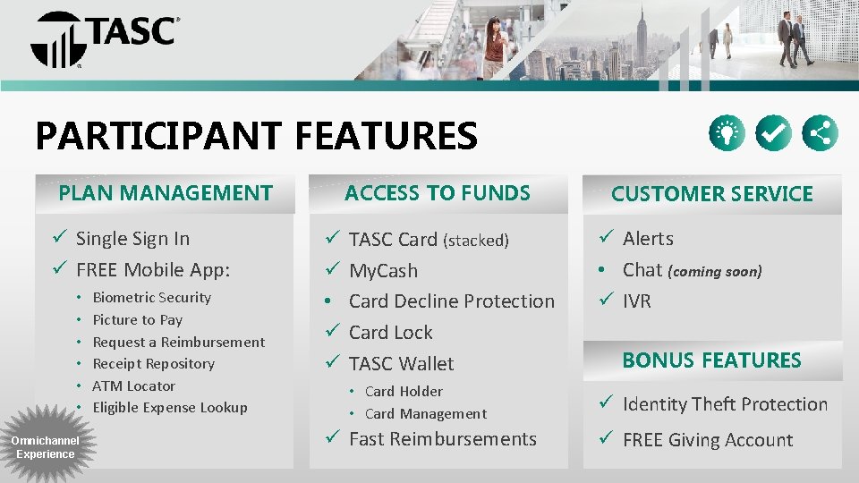 PARTICIPANT FEATURES PLAN MANAGEMENT ü Single Sign In ü FREE Mobile App: • •