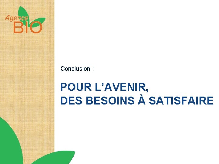 Conclusion : POUR L’AVENIR, DES BESOINS À SATISFAIRE 