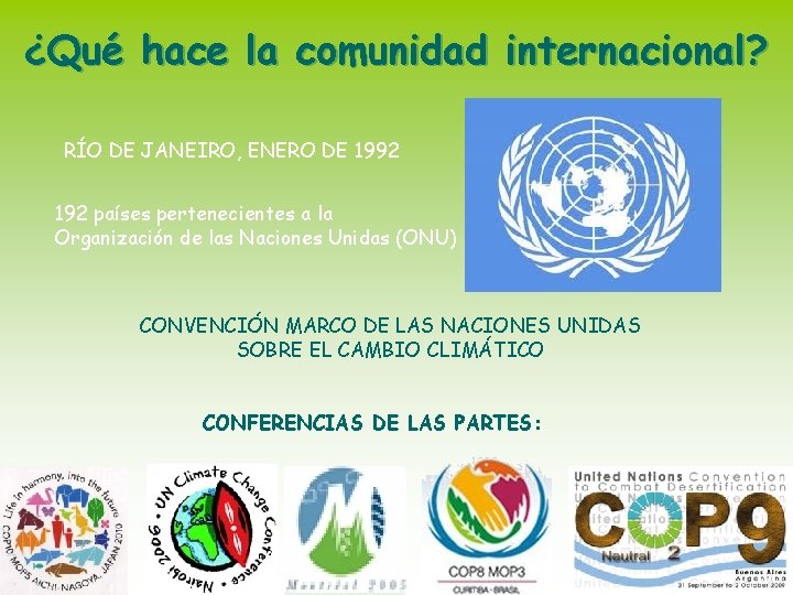 ¿Qué hace la comunidad internacional? RÍO DE JANEIRO, ENERO DE 1992 192 países pertenecientes