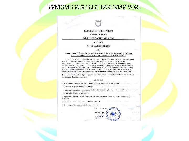 VENDIMI I KëSHILLIT BASHKIAK VORë 