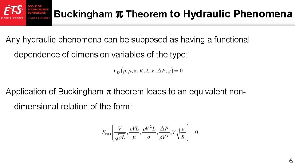 Buckingham Theorem to Hydraulic Phenomena Any hydraulic phenomena can be supposed as having a