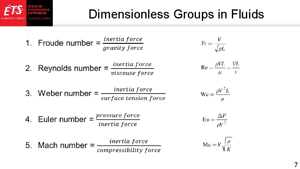 Dimensionless Groups in Fluids 7 
