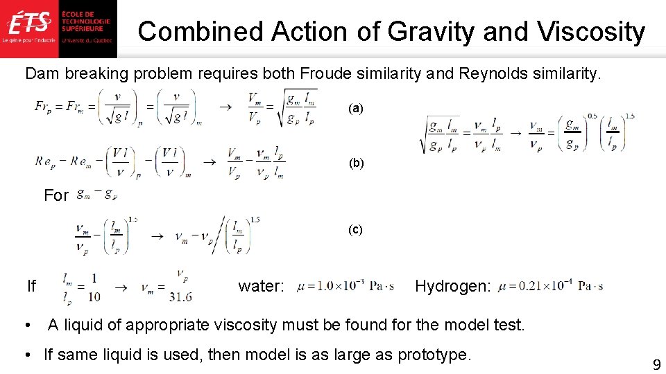 Combined Action of Gravity and Viscosity Dam breaking problem requires both Froude similarity and