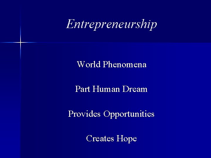Entrepreneurship World Phenomena Part Human Dream Provides Opportunities Creates Hope 