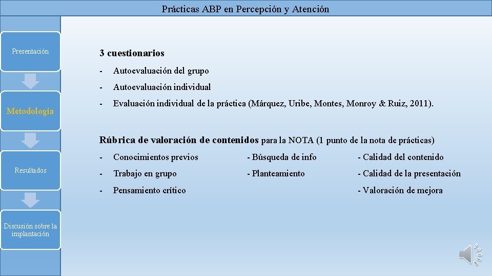 Prácticas ABP en Percepción y Atención Presentación Metodología 3 cuestionarios - Autoevaluación del grupo