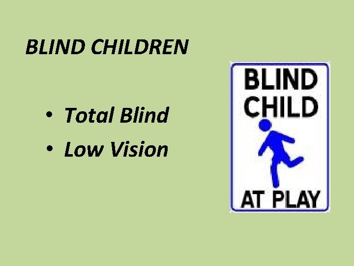 BLIND CHILDREN • Total Blind • Low Vision 