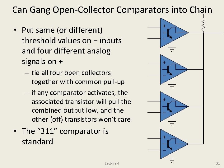 Can Gang Open-Collector Comparators into Chain • Put same (or different) threshold values on