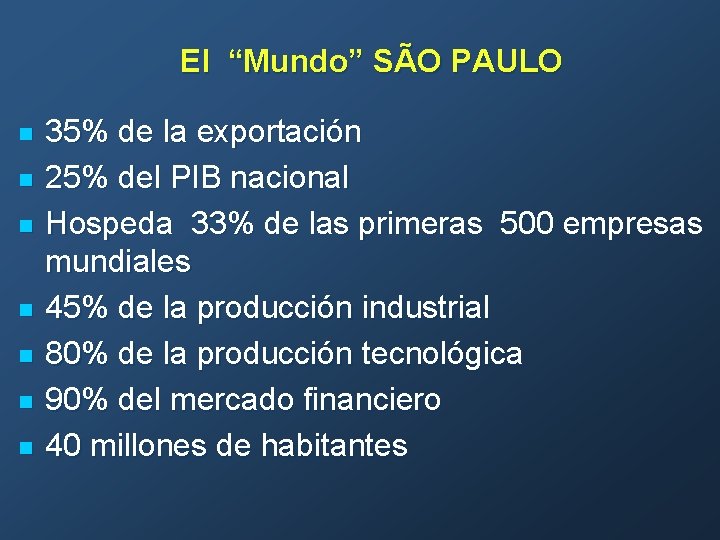 El “Mundo” SÃO PAULO n n n n 35% de la exportación 25% del