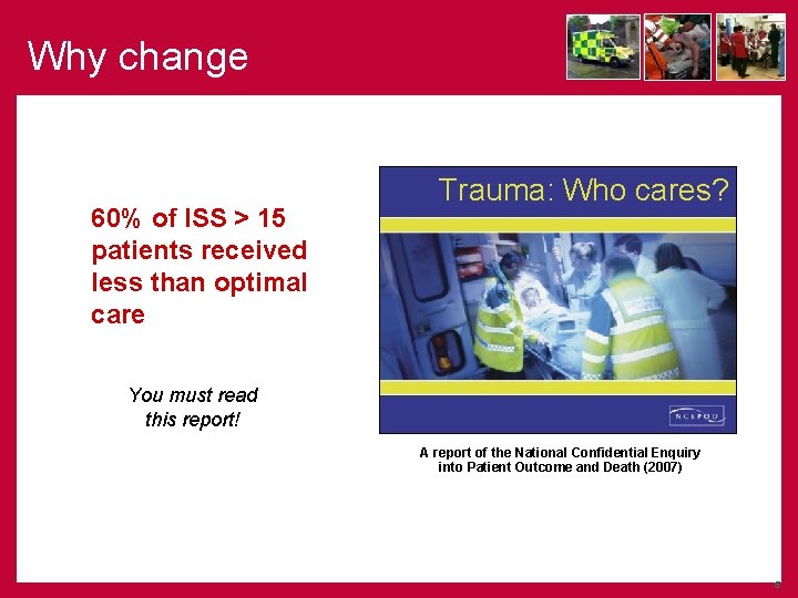 Why change 60% of ISS > 15 patients received less than optimal care Trauma:
