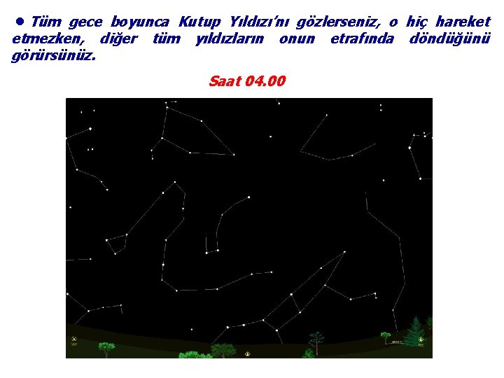 ●Tüm gece boyunca Kutup Yıldızı’nı etmezken, diğer görürsünüz. tüm yıldızların gözlerseniz, o hiç hareket