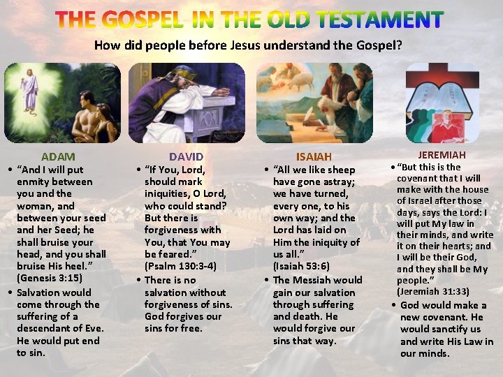 THE GOSPEL IN THE OLD TESTAMENT How did people before Jesus understand the Gospel?