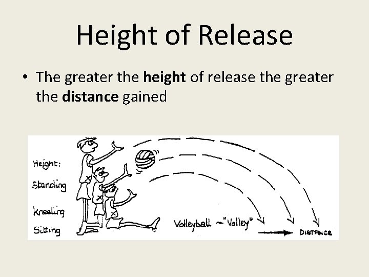Height of Release • The greater the height of release the greater the distance