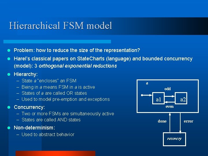 Hierarchical FSM model l Problem: how to reduce the size of the representation? l