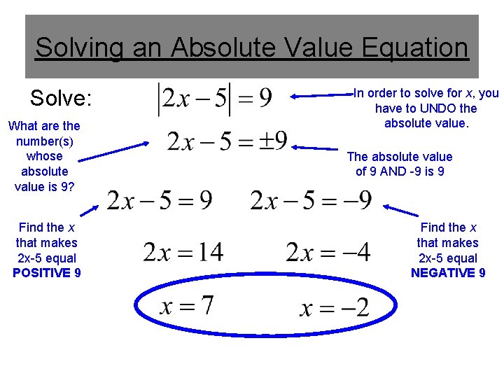Solving an Absolute Value Equation Solve: What are the number(s) whose absolute value is