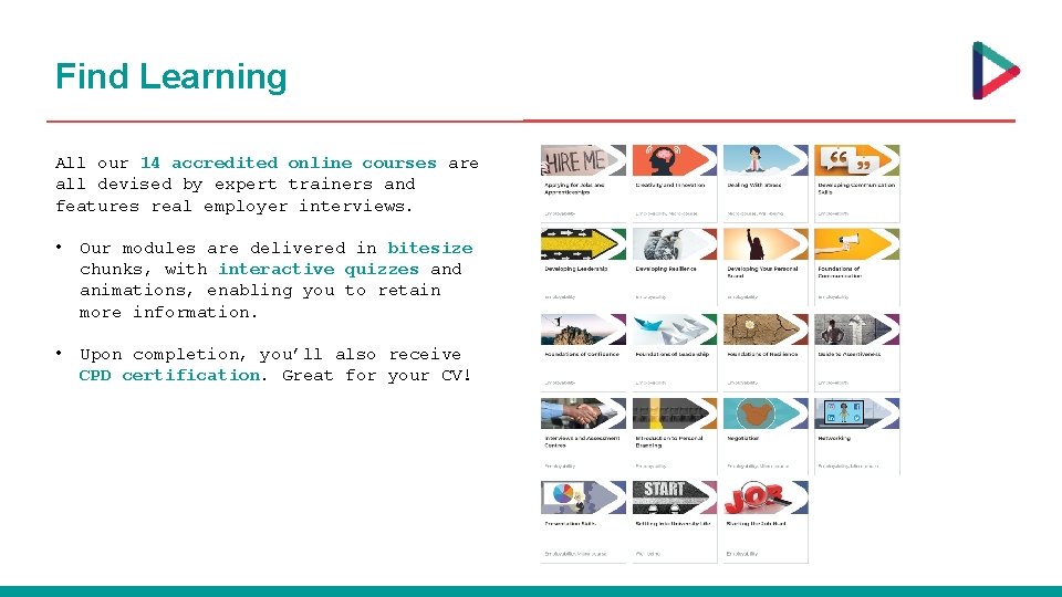 Find Learning All our 14 accredited online courses are all devised by expert trainers