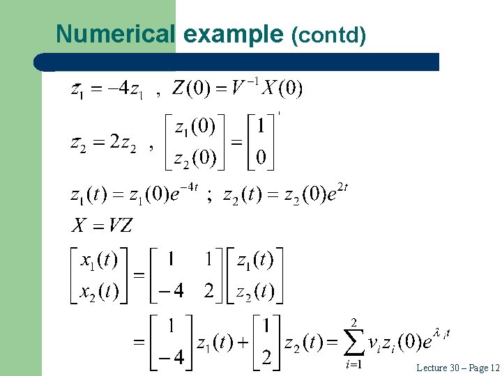Numerical example (contd) Lecture 30 – Page 12 