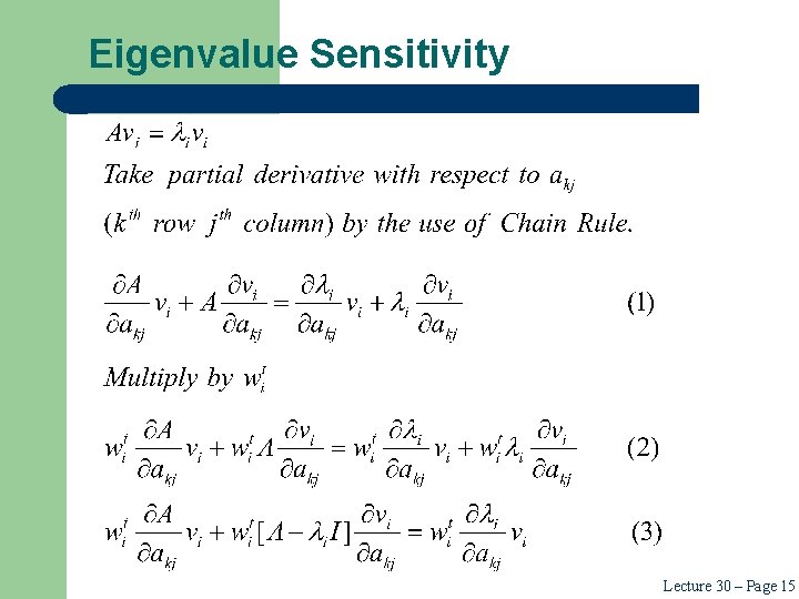 Eigenvalue Sensitivity Lecture 30 – Page 15 