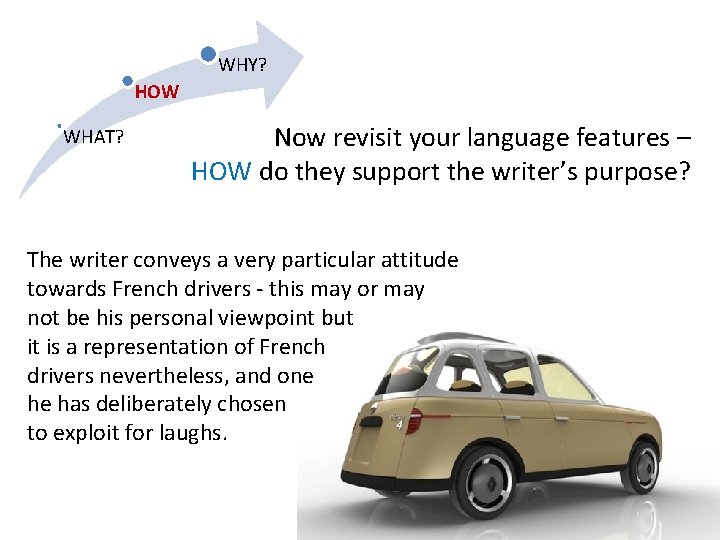 WHY? HOW WHAT? Now revisit your language features – HOW do they support the WHY? HOW WHAT? Now revisit your language features – HOW do they support the