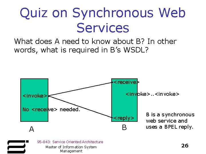 Quiz on Synchronous Web Services What does A need to know about B? In