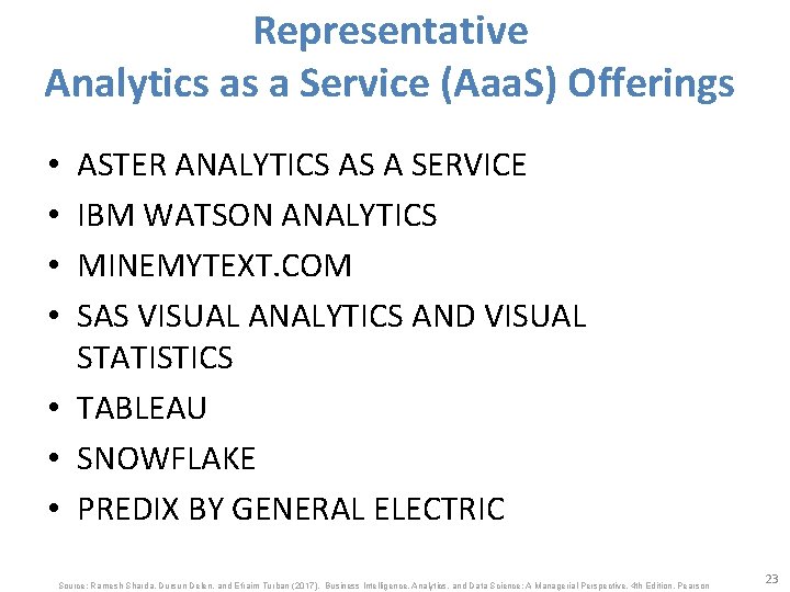 Representative Analytics as a Service (Aaa. S) Offerings ASTER ANALYTICS AS A SERVICE IBM