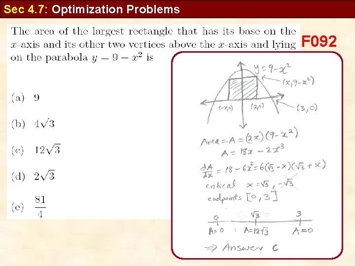 Sec 4. 7: Optimization Problems F 092 