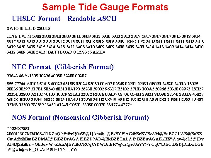 Sample Tide Gauge Formats UHSLC Format – Readable ASCII SWIO 40 RJTD 250015 :