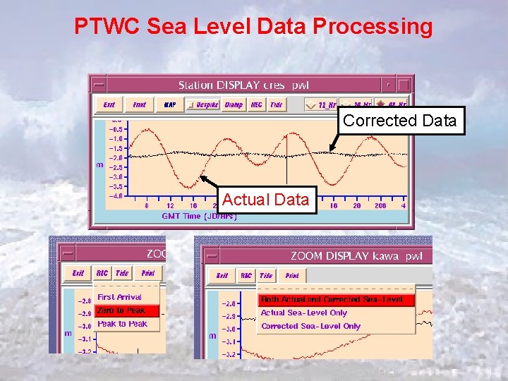 PTWC Sea Level Data Processing Corrected Data Actual Data 