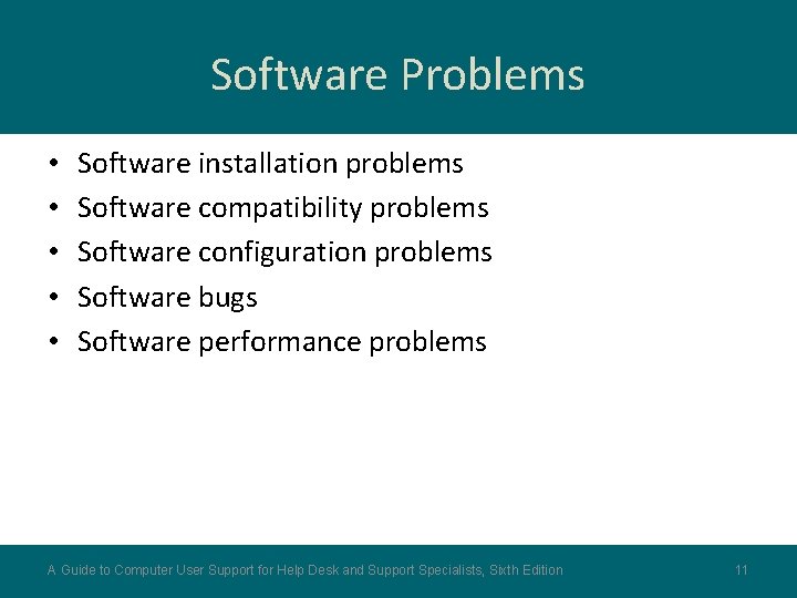 Software Problems • • • Software installation problems Software compatibility problems Software configuration problems