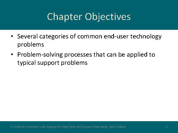 Chapter Objectives • Several categories of common end-user technology problems • Problem-solving processes that