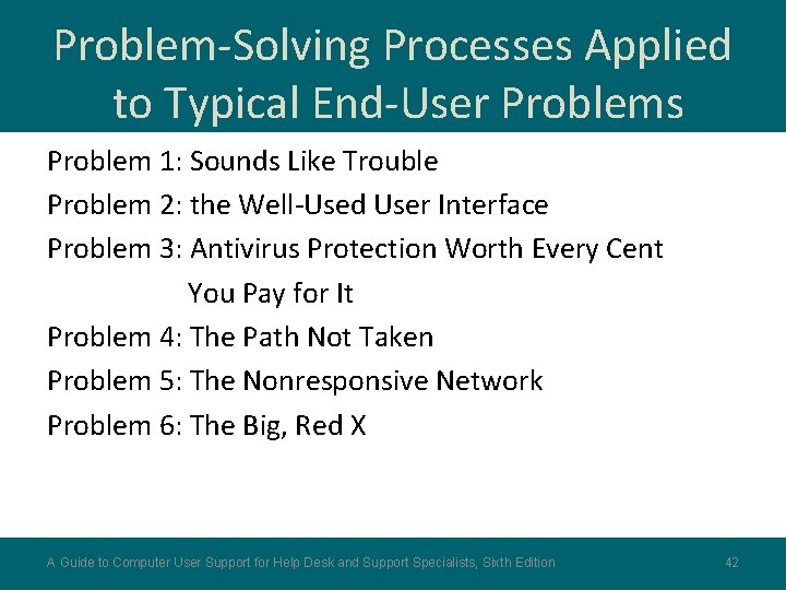 Problem-Solving Processes Applied to Typical End-User Problems Problem 1: Sounds Like Trouble Problem 2: