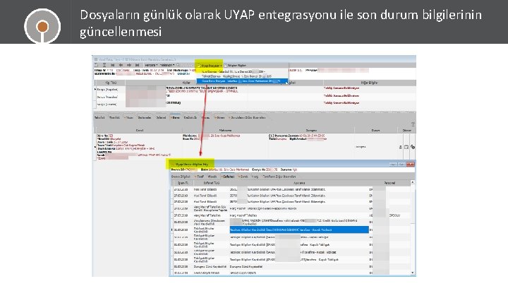 Dosyaların günlük olarak UYAP entegrasyonu ile son durum bilgilerinin güncellenmesi 