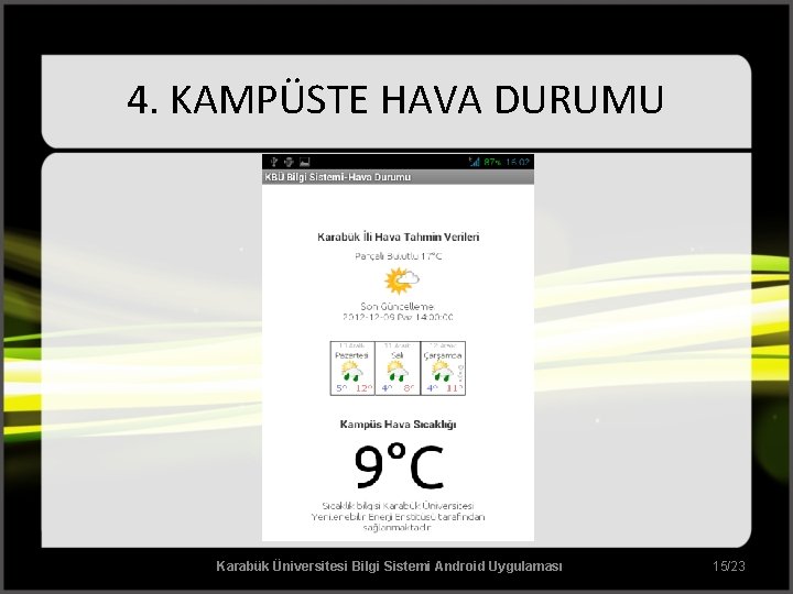 4. KAMPÜSTE HAVA DURUMU Karabük Üniversitesi Bilgi Sistemi Android Uygulaması 15/23 