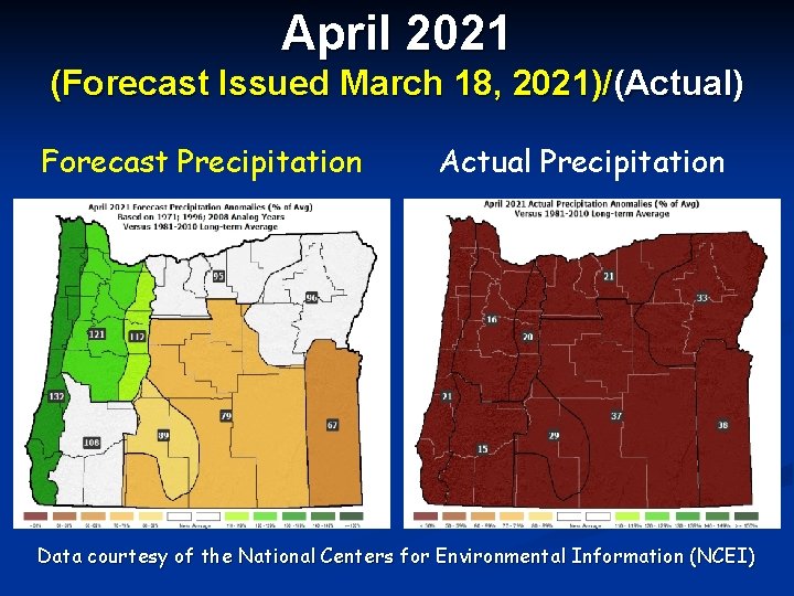 April 2021 (Forecast Issued March 18, 2021)/(Actual) Forecast Precipitation Actual Precipitation Data courtesy of