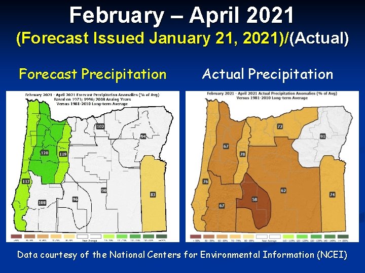 February – April 2021 (Forecast Issued January 21, 2021)/(Actual) Forecast Precipitation Actual Precipitation Data